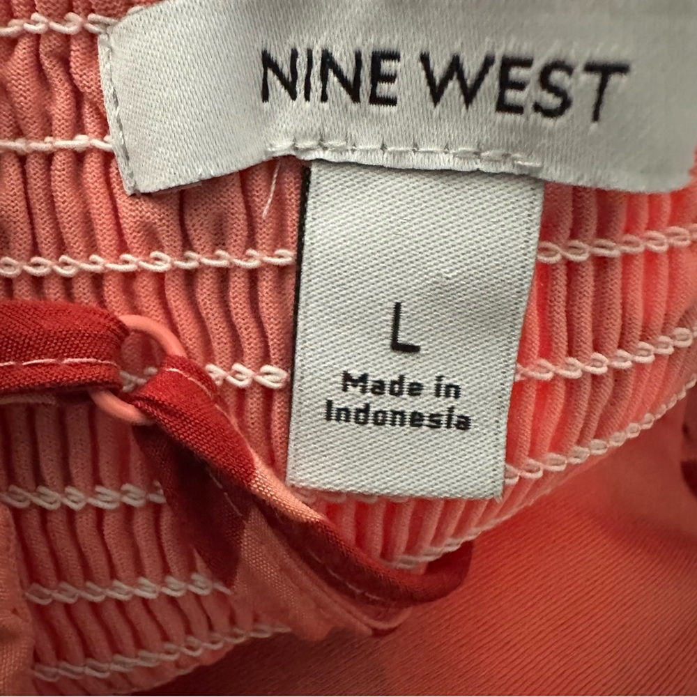 Nine West Floral Sundress Women’s Large Coral Red Keyhole Tie Front - Picture 2 of 5